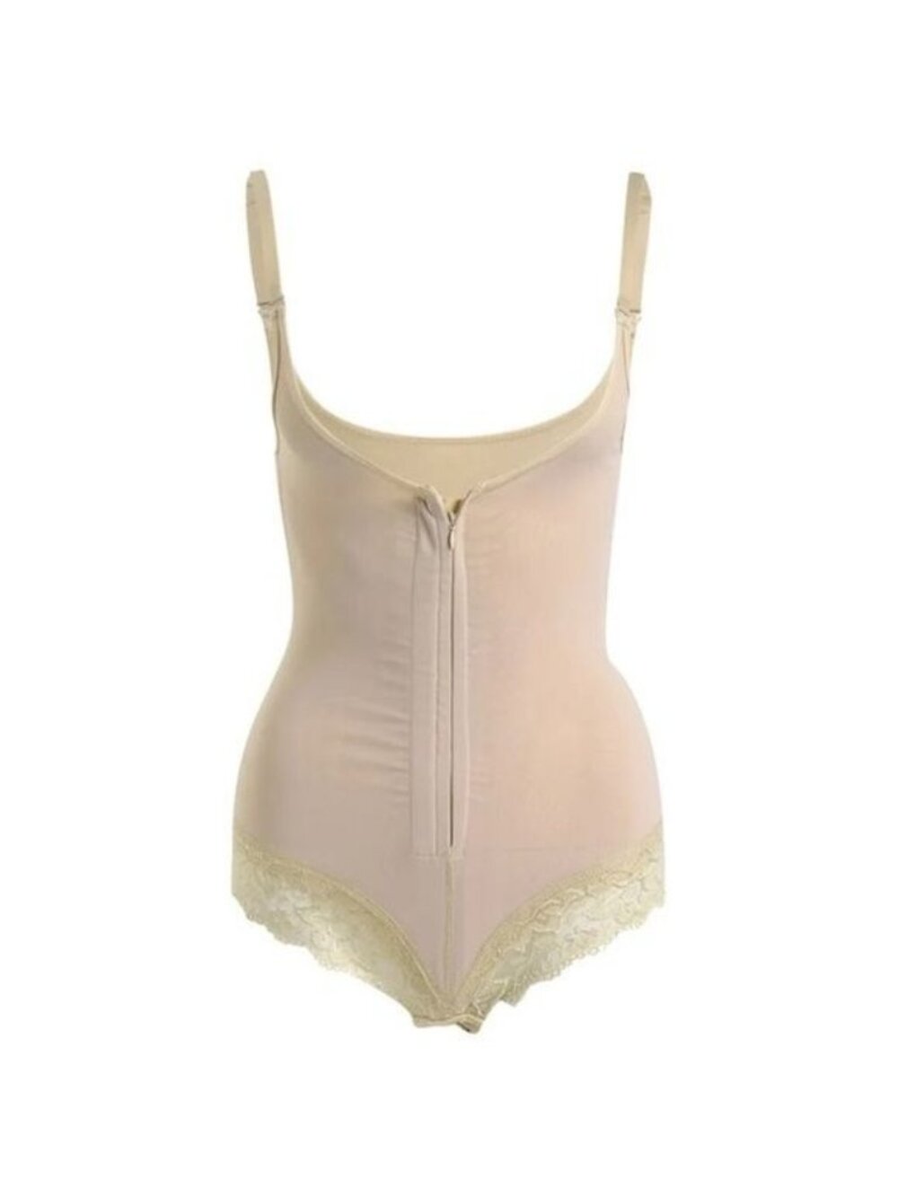 Shaperx Womens Beige Lace Trim Shapewear Bodysuit S - Zip Closure